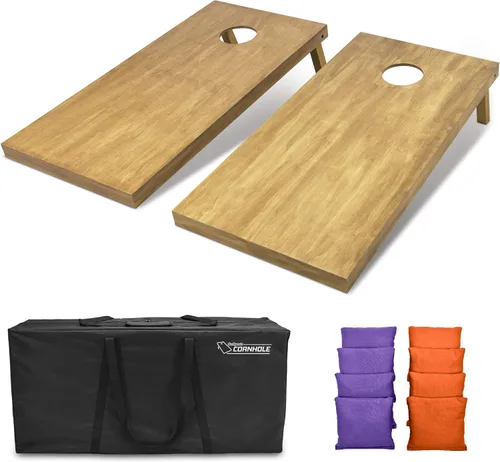 Miniatura 69 de GoSports 4 ft x 2 ft Regulation Size Wooden Cornhole Boards Set with Light Brown Finish - Includes Carrying Case and Bean Bags Negro- gris