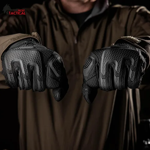 Miniatura 4 de WOLF TACTICAL Guantes de tiro tácticos para hombres, guantes militares, guantes de airsoft para paintball, combate, ejército, pantalla táctil Negro