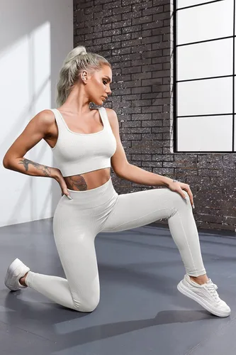 Miniatura 5 de QINSEN FAFOFA - Conjunto de 2 piezas de entrenamiento, para mujer, brasier deportivo sin costuras, cintura alta, leggings de yoga.