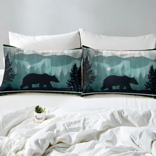 Miniatura 4 de Manfei Sábana bajera ajustable de oso tamaño individual, funda de cama de animales salvajes con 1 funda de almohada, juego de ropa de cama