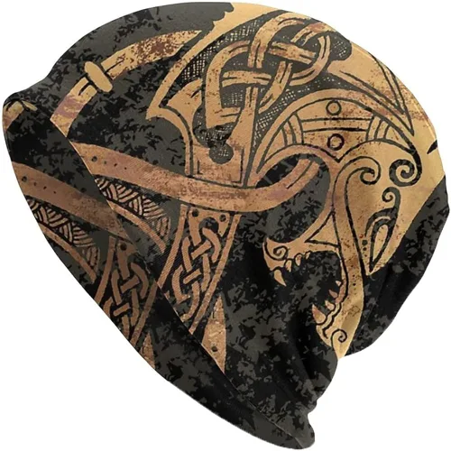 Gorro para hombre, diseño de lobo celta vikingo, estampado nórdico 3D, Odin Fenrir vintage Street Stocking Cap, gorro de punto de invierno, regalo