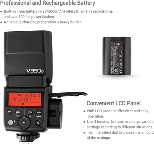 Miniatura 5 de Godox Flash V350C para Canon 1/8000s HSS 2.4G GN36 500 Full Power Flashs 0.1s-1.7s Tiempo de reciclaje TTL Speedlight para Canon 6D 80D 77D 70D 60D