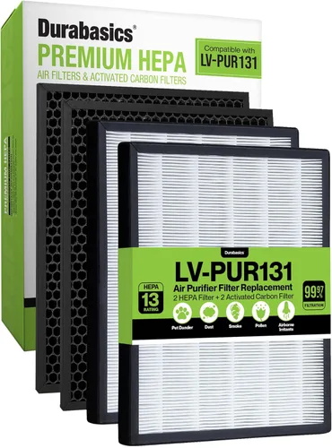 Durabasics Filtro de repuesto para purificador de aire para filtro Levoit LV-PUR131, LV-PUR131S y LV-PUR131-RF | 2 filtros HEPA y 2 prefiltros de