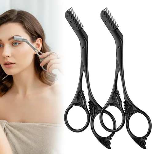 Miniatura 11 de Tijera recortadora de cejas con peine, tijeras de cejas para mujeres, cortador de cejas de precisión de acero inoxidable, herramienta de maquillaje