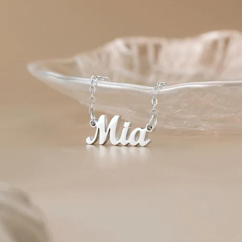 Miniatura 2 de SANNYRA Collar con nombre personalizado chapado en oro real de 18 quilates con placa de nombre, regalo de joyería para mujeres y niñas