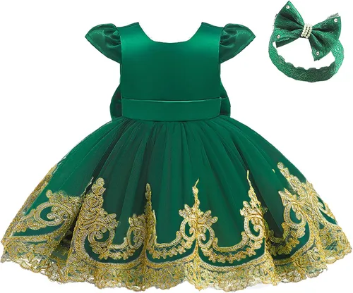Miniatura 2 de 3M-3T - Vestido de niña para bebé, vestido de boda, vestido formal de encaje bordado + diadema