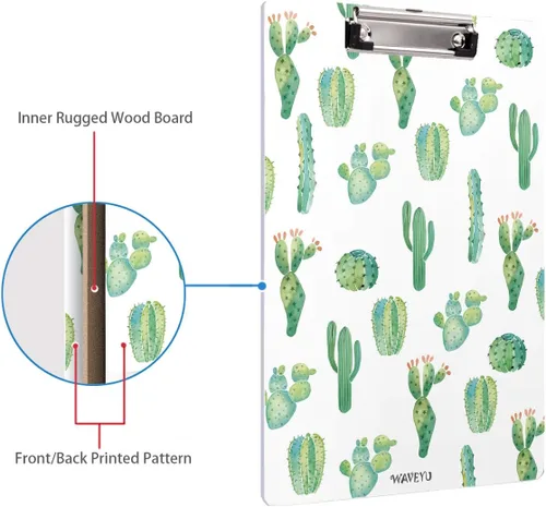 Miniatura 5 de Portapapeles de oficina con clip de perfil bajo para estudiantes, aula, escuela y oficina, decorativo de WAVEYU Cute, Hardboard, Low Profile Clip