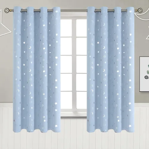 Miniatura 85 de BGment Cortinas opacas para dormitorio infantil, con aislamiento térmico, con ojales, estampado de estrellas plateadas, cortinas para oscurecer