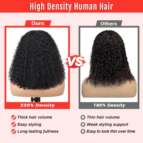 Miniatura 2 de FIRIEYA - Peluca Bob rizada de pelo humano, 220 densidad, 13x4 encaje frontal HD, pelo humano prearrancado, rizado profundo, sin pegamento, pelucas