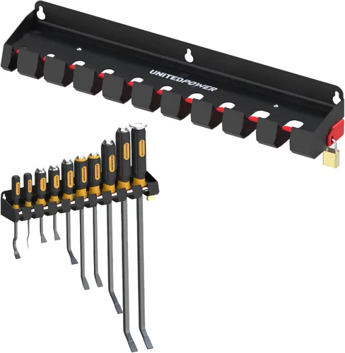 UNITEDPOWER Soporte para Barra de Palanca, Organizador de Estante de Almacenamiento de Pared con Cerradura para Taller, Cobertizo, Garaje, Hogar,