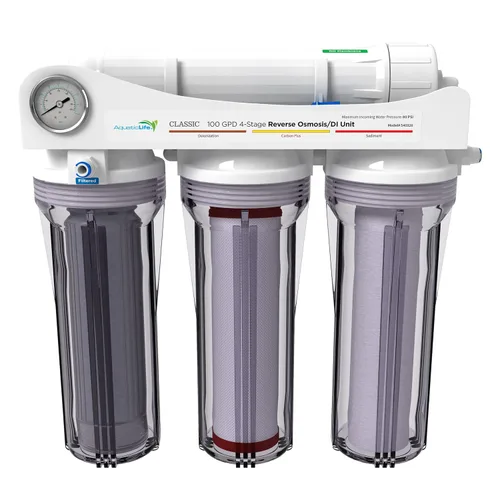 Aquatic Life Sistema de filtro de agua de desionización de ósmosis inversa de 4 etapas Unidad de filtración RO/DI con cartucho Carbon Plus, 100 GPD