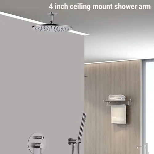 Miniatura 2 de Brazo de ducha con brida de acero inoxidable de 4 pulgadas, extensión recta montada en el techo para cabezal de ducha de lluvia superior, níquel