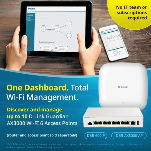 Miniatura 10 de D-Link Guardian 600 PoE Multi-Gig Business Router (DBR-600-P), enrutador premium con conmutación por error Multi-WAN, cortafuegos SPI, LAN PoE+ de 8