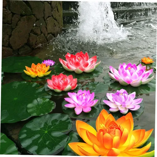 Miniatura 4 de Yardwe Flores de loto flotantes artificiales para decoración de agua simulada de estanque fáciles de instalar