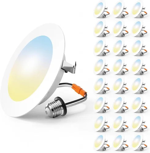 FREELICHT Paquete de 24 unidades de iluminación LED empotrada de 4 pulgadas, 5CCT seleccionable, luces LED de lata planas regulables, 7W, 700LM, ETL