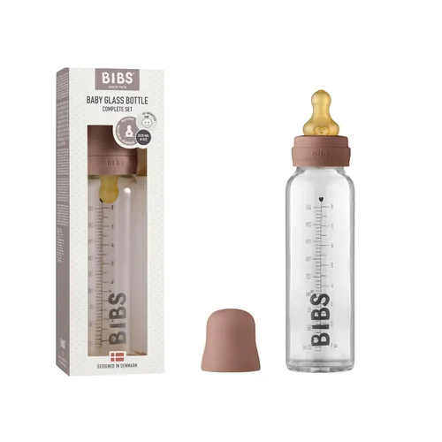 Miniatura 16 de BIBS Biberón de vidrio para bebé. Anticólico. Tetilla de látex de goma natural redonda. Respalda la lactancia natural, Juego completo - 225 ml, Azul