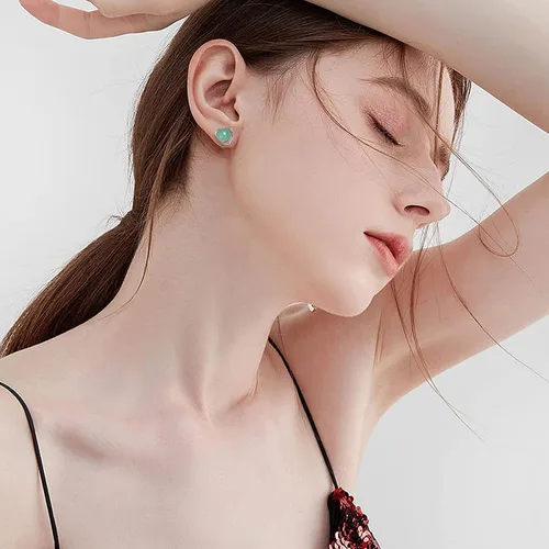 Miniatura 100 de Jade Earrings Studs,Green Jade Earrings for Women,925 Sterling Silver Earrings Studs for Sensitive Ears,Handmade Jade Earrings for Birthday