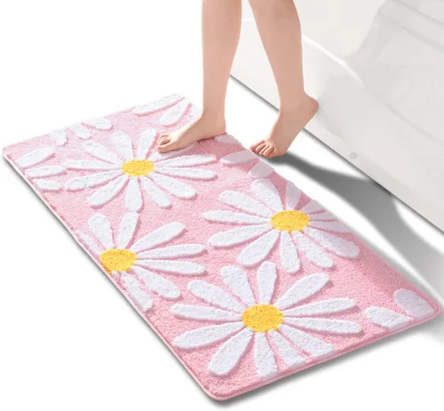 Miniatura 33 de QJHOMO Alfombra de baño azul con diseño de margaritas, decoración de flores blancas y amarillas, alfombra antideslizante de microfibra, súper Azul
