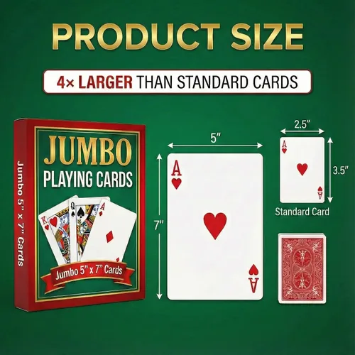 Miniatura 2 de Bedwina Naipes gigantes jumbo, cartas de juego de letras grandes para personas mayores, niños y adultos, baraja divertida de juegos de cartas