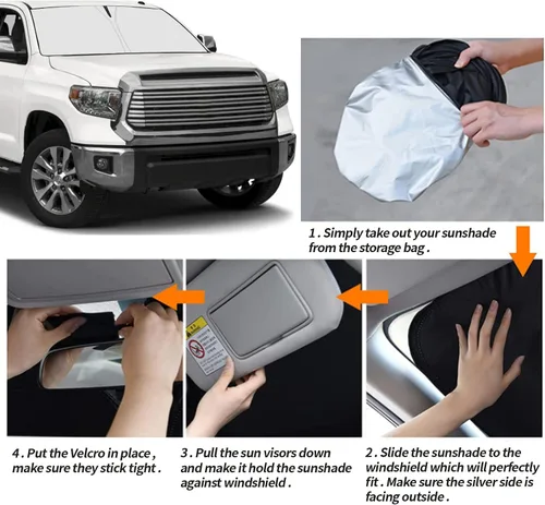 Miniatura 5 de Parasol para parabrisas mejorado para Toyota Tundra 2007-2021, visera plegable para parabrisas que bloquea los rayos UV