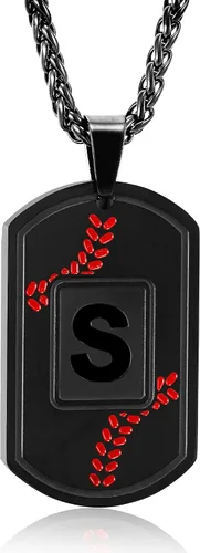Fervia Graduation Gifts - Baseball Initial Necklace for Men Dog Tag Stainless Steel Letter Pendant Sport Baseball Athletes Jewelry Christmas
