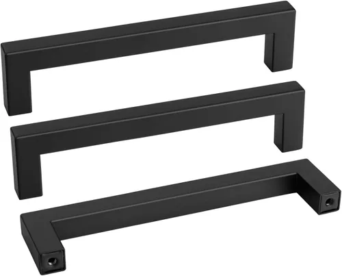 Miniatura 8 de Goldenwarm 1 paquete de manija cuadrada negra para cajones de gabinete de barra, de acero inoxidable, herrajes modernos para gabinetes de cocina