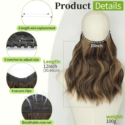 Miniatura 2 de KooKaStyle - Extensiones de cabello con hilo invisible, diadema transparente, ajustables, 4 clips fijadores, cabello largo y ondulado de 12