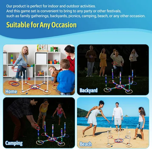 Miniatura 7 de Juegos de patio al aire libre para adultos y niños, juegos de lanzamiento de anillos LED con multicolor, fáciles de configurar y sin necesidad