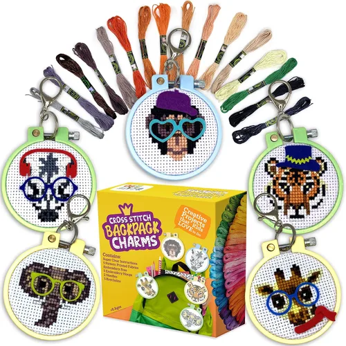 Miniatura 7 de 5 proyectos para principiantes de punto de cruz de superhéroe estampado para niños, kit de iniciación de punto de aguja, juego de costura para dijes