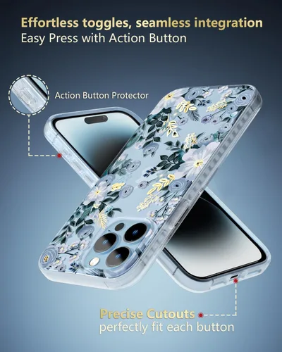 Miniatura 9 de SCORPIFY Funda para iPhone 15 Pro Max con diseño floral de Nemophila azul, bonita funda transparente para teléfono para mujeres y niñas