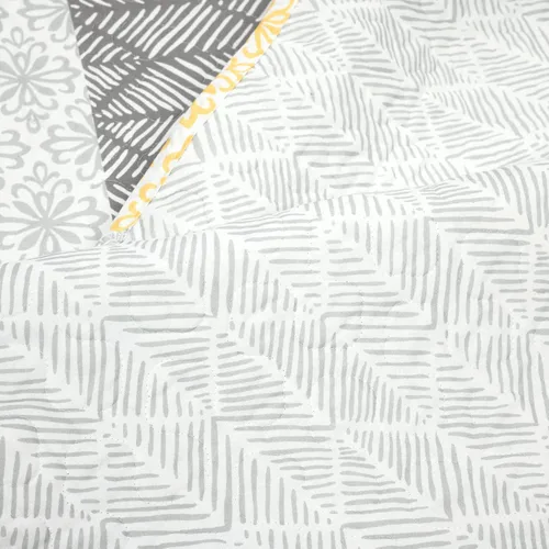 Miniatura 5 de Lush Decor Juego de colcha reversible de algodón con diseño bohemio a rayas, juego de 3 piezas, matrimonial/reina, amarillo y gris - Juego de ropa