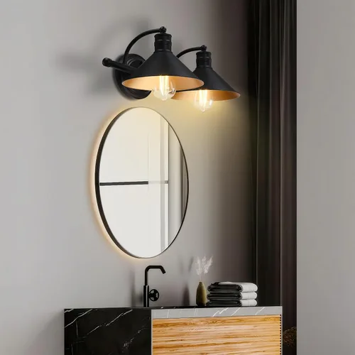 Miniatura 8 de 2 Light Bathroom Vanity Light Over Mirror - Black and Gold Farmhouse Wall Light for Bathroom Vanity Powder Room, Rustic Gooseneck Barn Style 2 Bulb