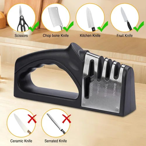Miniatura 5 de Afilador de cuchillos manual 4 en 1 adecuado para cuchillos de cocina, cuchillos de frutas, cuchillos de acero, tijeras y afilado de precisión de 3