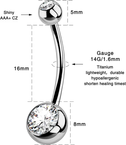 Miniatura 7 de OUFER Piercing de ombligo de titanio con rosca interna, joyería redonda de circonita cúbica para mujer, Metal