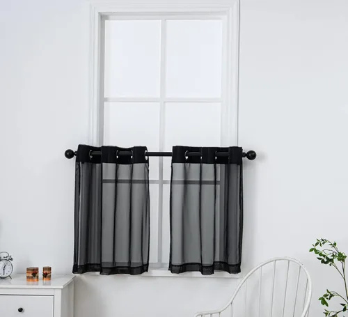 Miniatura 85 de PI - Cortinas traslúcidas con paneles pequeños, cortina transparente para ventana de cocina, mirador, 2 paneles