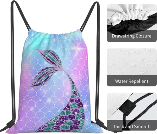Miniatura 5 de BWBFVPW Mochila con cordón de dinosaurio para niños, mochila de viaje, Sirena, Classic