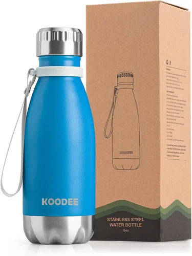 koodee Botella de agua para la escuela, botella de agua de acero inoxidable de doble pared aislada al vacío de 9 onzas para la vuelta a la escuela,