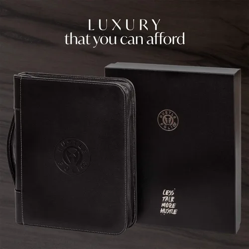 Miniatura 8 de Cartera profesional de cuero Carpeta con cremallera para entrevistas de negocios Organizador de 3 anillos para tabletas de hasta 13 pulgadas