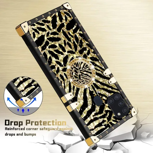 Miniatura 7 de Funda para teléfono Samsung Galaxy A21S con soporte de anillo, diseño retro elegante de lujo, estampado de leopardo, guepardo, dorado, protección