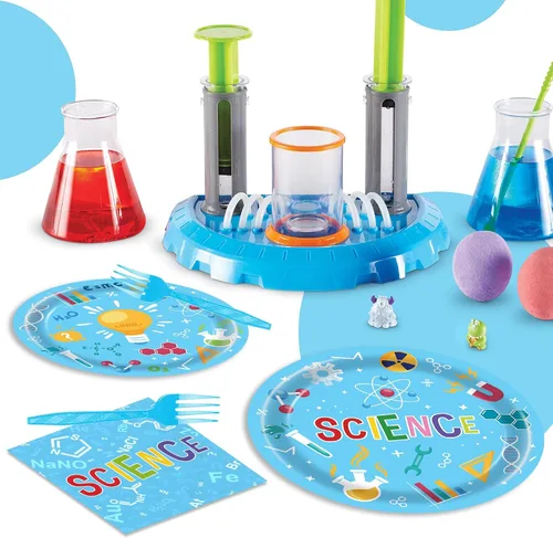 Miniatura 5 de Platos de cumpleaños de ciencia de 96 piezas, suministros y decoraciones para fiestas de ciencia