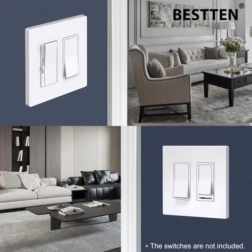 Miniatura 2 de BESTTEN Paquete de 5 Placas de Pared Decorativas sin Tornillos, Cubierta Decorativa de Salida de 2 Gang, USWP6 Blanco Nieve Brillante, A4.69" x