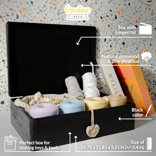 Miniatura 4 de Creative Deco Caja de Almacenamiento de Madera Negra XL con Tapa con Bisagras 15.8 x 11.8 x 5.5 pulgadas (+-0.5) Caja de Regalo Almacenamiento