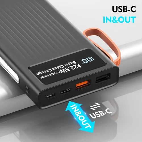 Miniatura 4 de Cargador portátil de 10000 mAh, cable integrado, PD de 22.5 W de carga rápida, batería externa con iluminación LED, cargador de teléfono de viaje