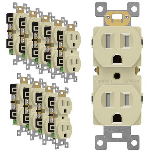 Miniatura 40 de ENERLITES Toma de corriente dúplex, tomacorrientes eléctricos de pared resistentes a manipulaciones, grado residencial, 3 cables, autoconexión a