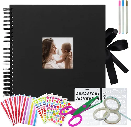 Vienrose Álbum de Fotos de Recortes con Pegatinas de Esquina de 12 x 12 pulgadas DIY con Bolsillo para Foto de Portada 80 Páginas Cinta de Seda