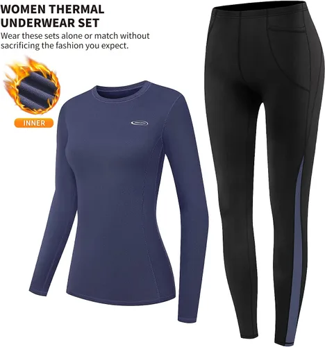 Miniatura 3 de Conjunto de ropa interior térmica para mujer, conjunto de pantalones largos con forro polar