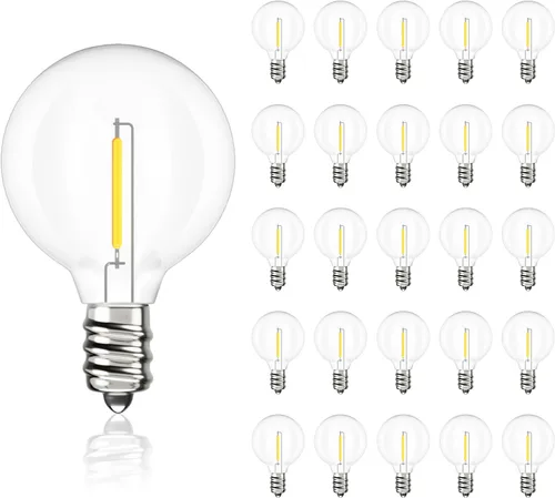 Miniatura 9 de Svater Bombillas LED G40 de repuesto para tira de luces al aire libre, paquete de 25 bombillas regulables inastillables, bombillas Edison con base
