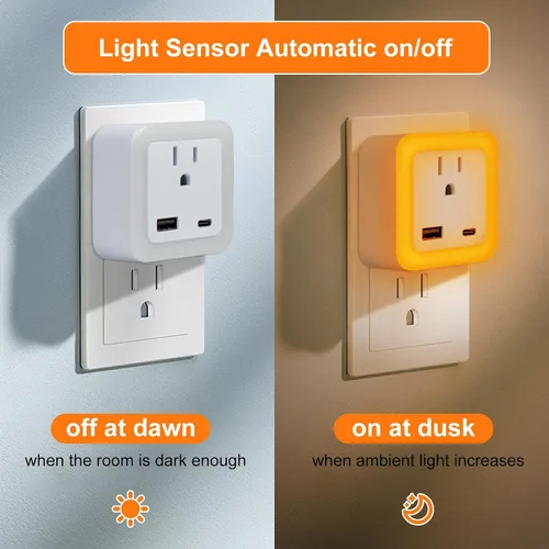 Miniatura 3 de JackonLux Luces nocturnas enchufables a la pared, paquete de 2 luces de reserva con batería recargable, sensor de atardecer a amanecer, luz nocturna