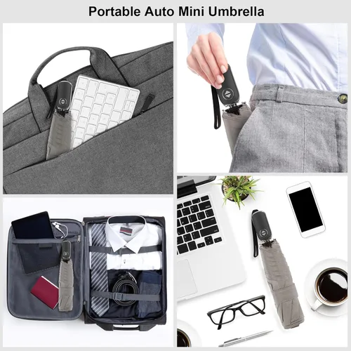 Miniatura 19 de LEAGERA Paraguas de viaje compacto para bolso, mango plano, impermeable para lluvia ligera