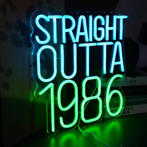 Miniatura 4 de Straight Outta - Letreros de neón de 1986 con texto en inglés "Happy Birthday", lámpara brillante para 40 años, 40 años, luces de neón retro